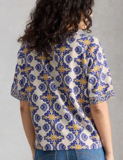 Linen Rich Printed Notch Neck Top