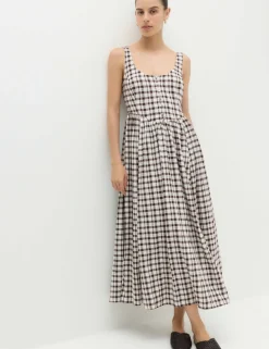 Linen Rich Printed Scoop Neck Corset Dress
