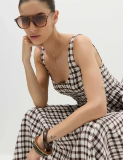 Linen Rich Printed Scoop Neck Corset Dress
