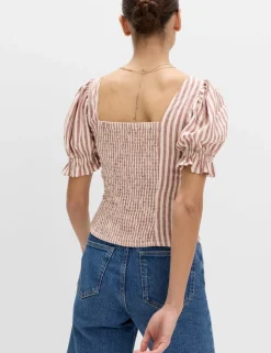 Linen Rich Printed Sweetheart Neck Top