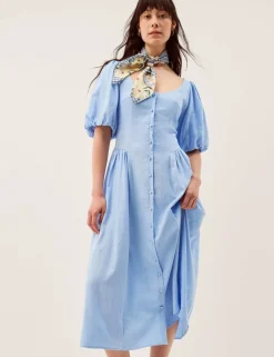 Linen Rich Round Neck Midi Tea Dress