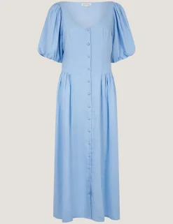 Linen Rich Round Neck Midi Tea Dress