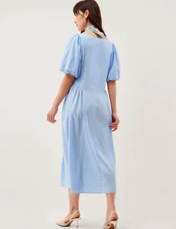 Linen Rich Round Neck Midi Tea Dress
