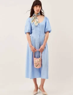 Linen Rich Round Neck Midi Tea Dress