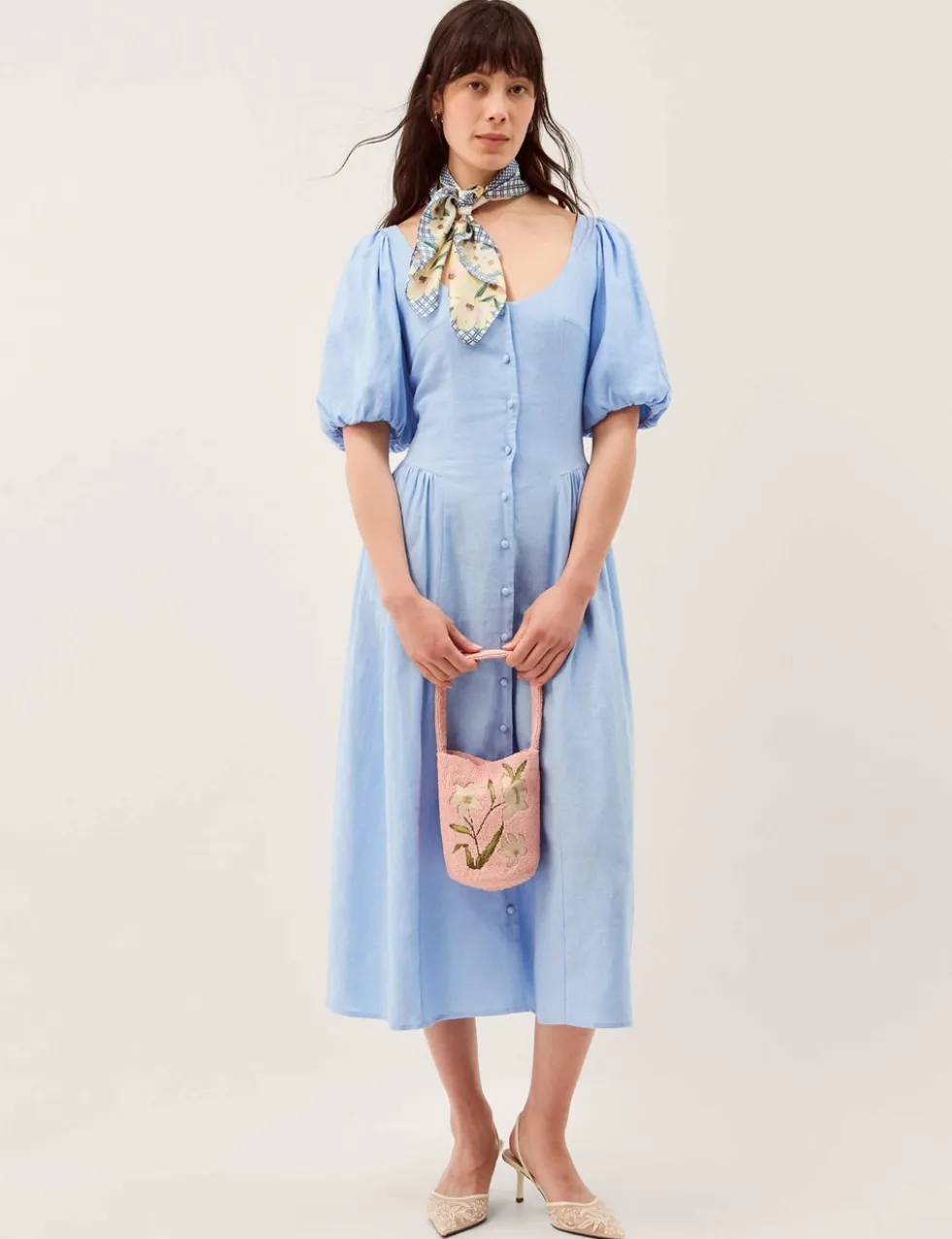 Linen Rich Round Neck Midi Tea Dress