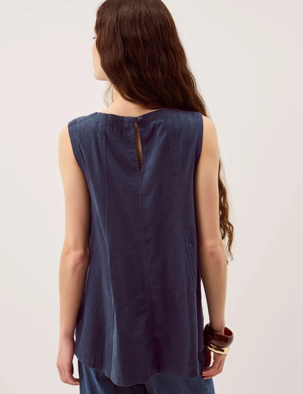 Linen Rich Round Neck Vest Top