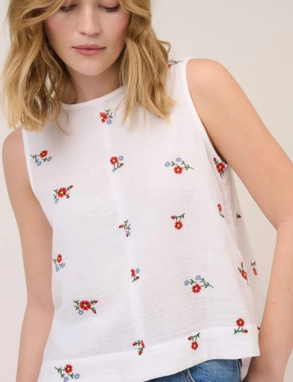 Linen Rich Round Neck Vest Top