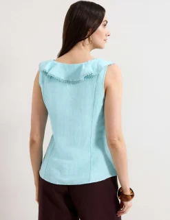 Linen Rich Ruffle Trim Top