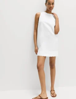 Linen Rich Scallop Mini Shift Dress