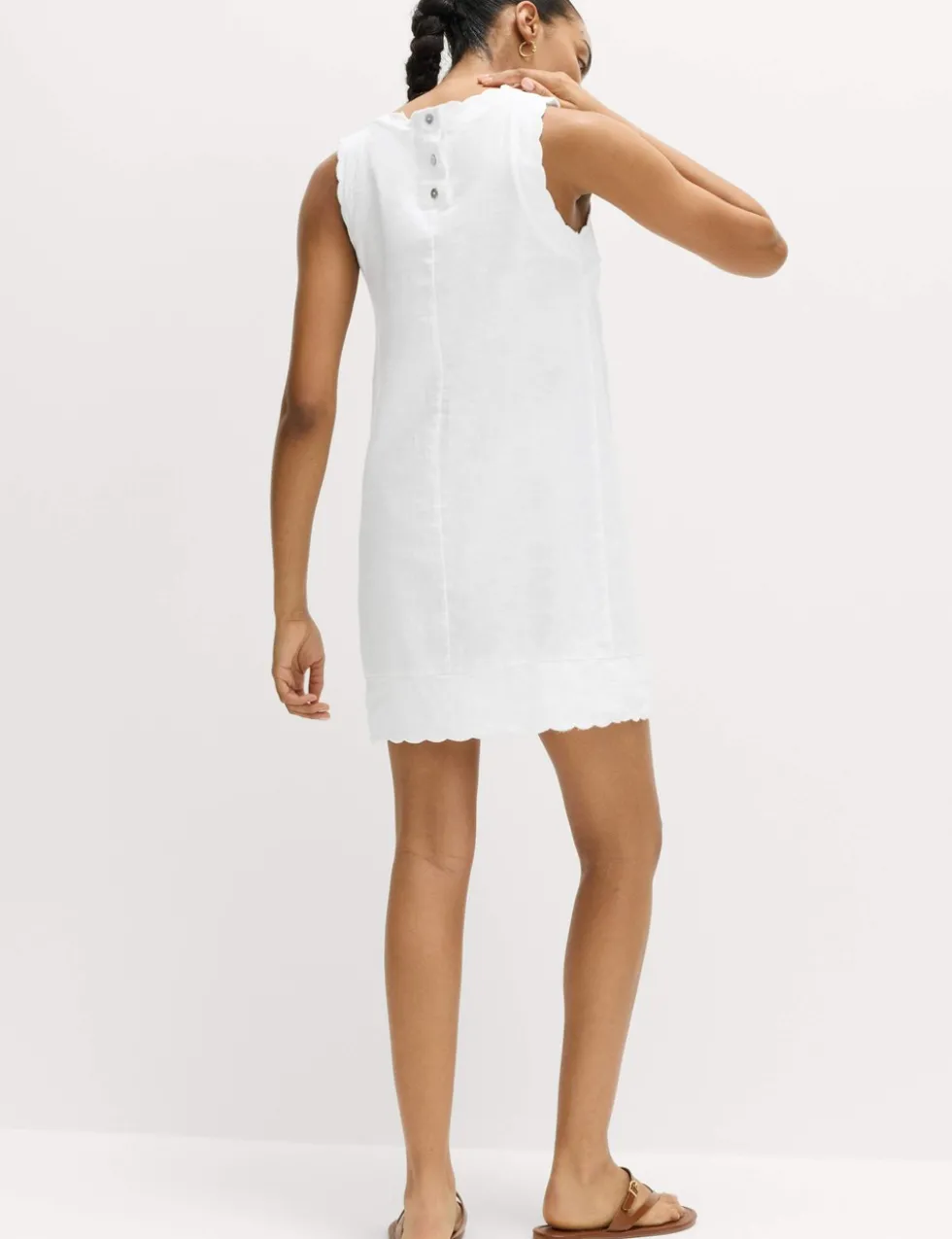 Linen Rich Scallop Mini Shift Dress
