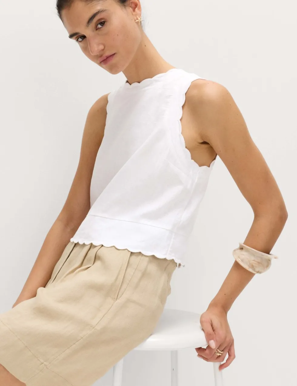 Linen Rich Scallop Vest Top