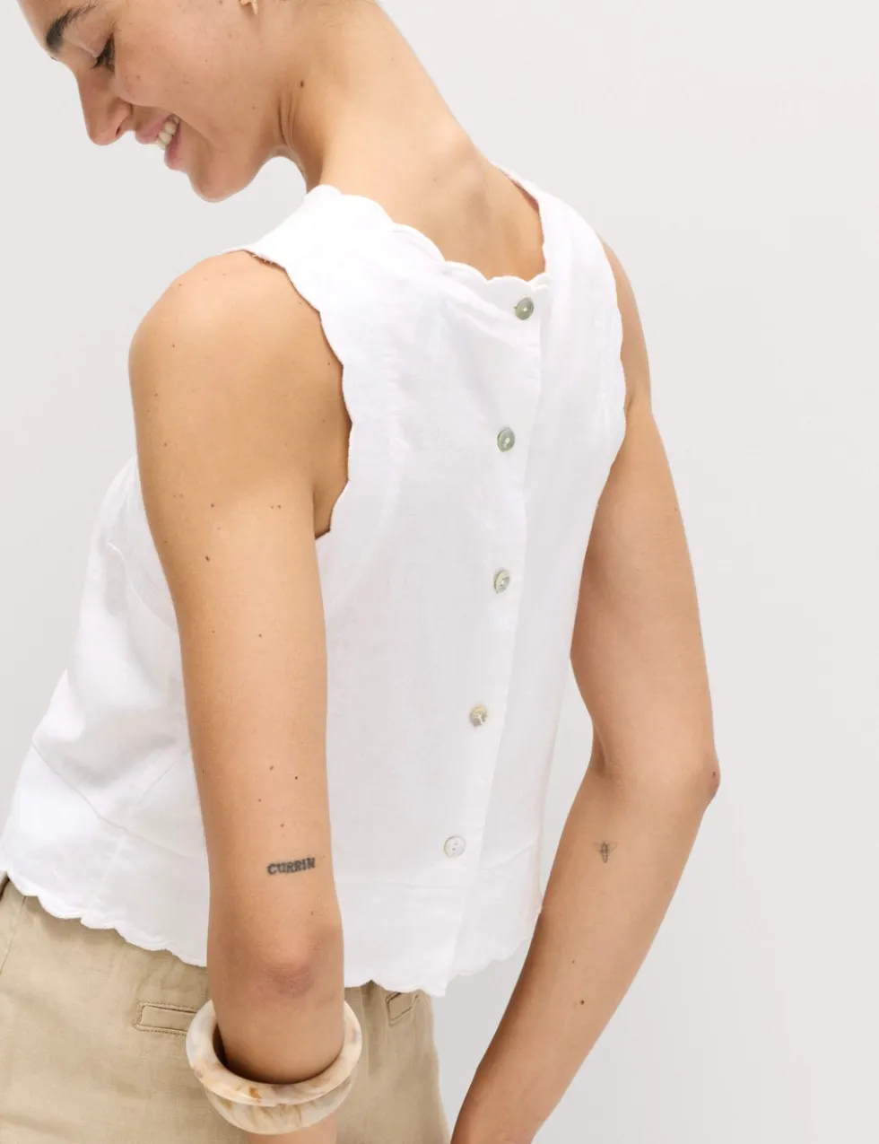 Linen Rich Scallop Vest Top