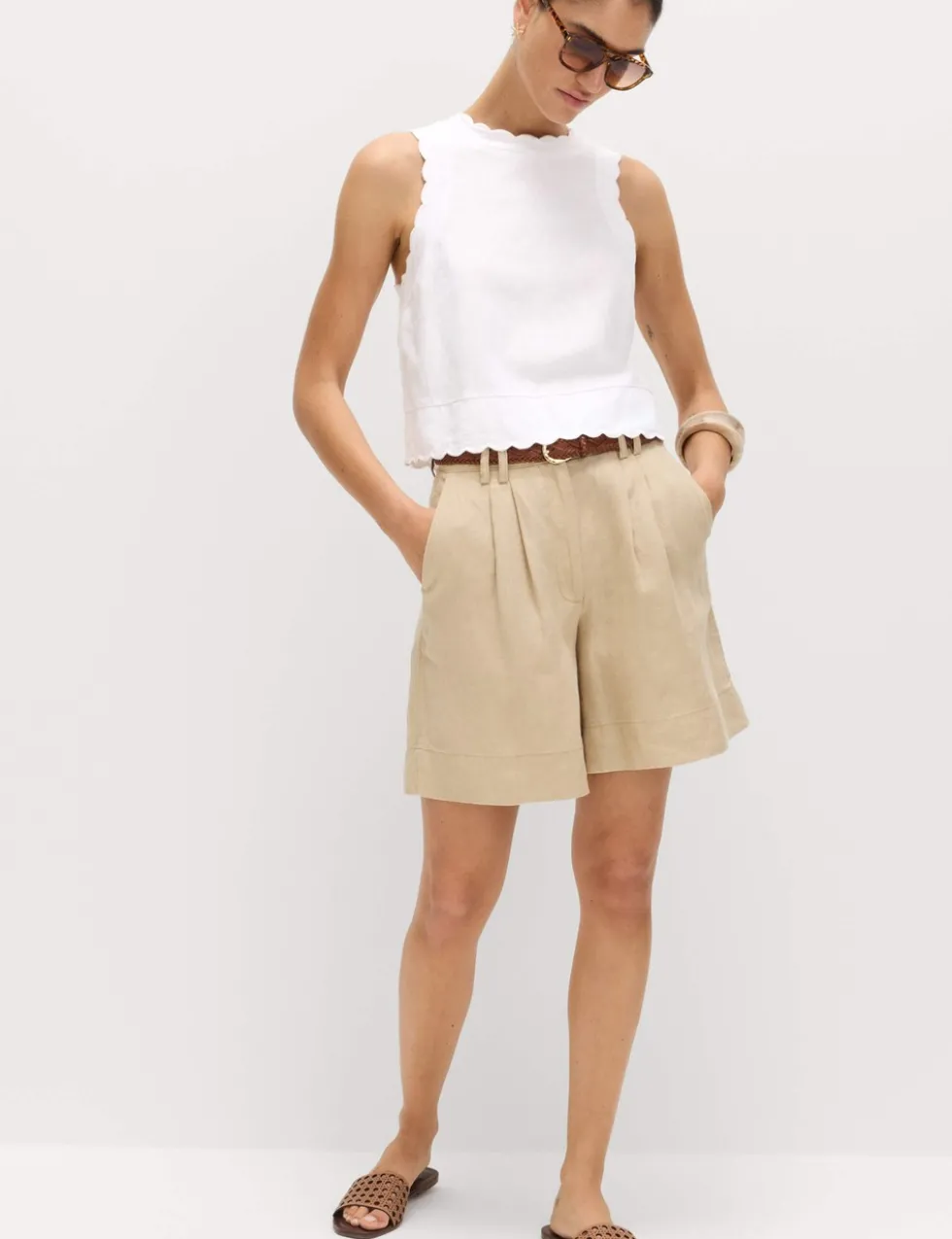 Linen Rich Scallop Vest Top