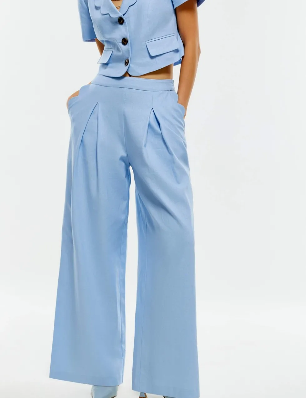 Linen Rich Scallop Wide Leg Trousers