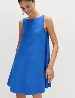 Linen Rich Scoop Neck Mini Swing Dress