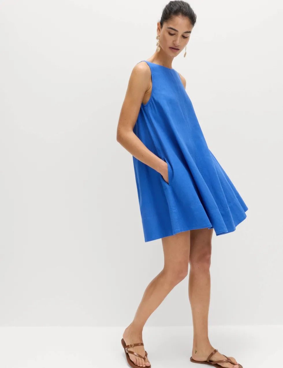 Linen Rich Scoop Neck Mini Swing Dress