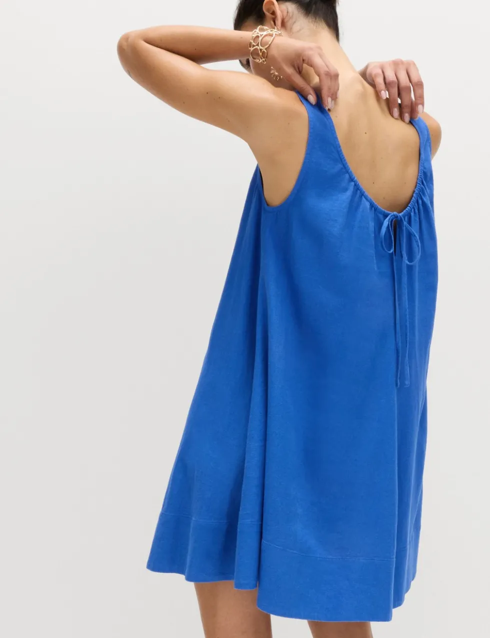 Linen Rich Scoop Neck Mini Swing Dress