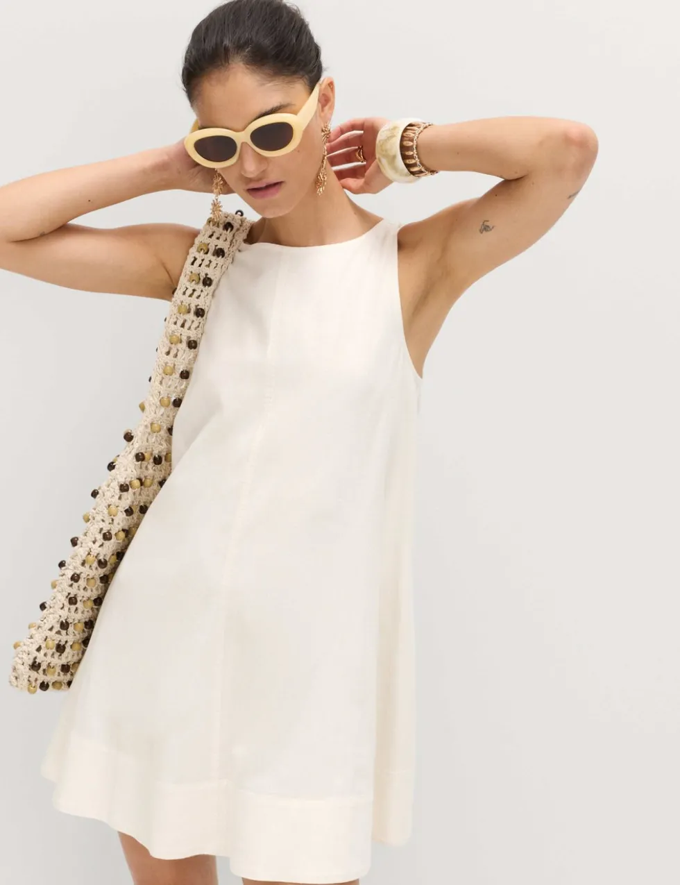 Linen Rich Scoop Neck Mini Swing Dress