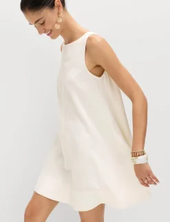 Linen Rich Scoop Neck Mini Swing Dress