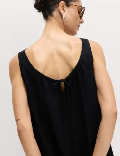 Linen Rich Scoop Neck Mini Swing Dress