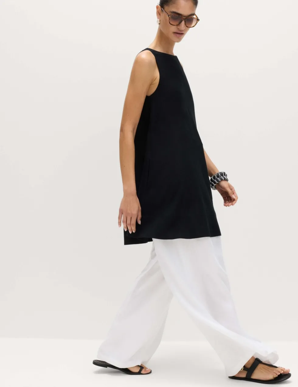 Linen Rich Scoop Neck Mini Swing Dress