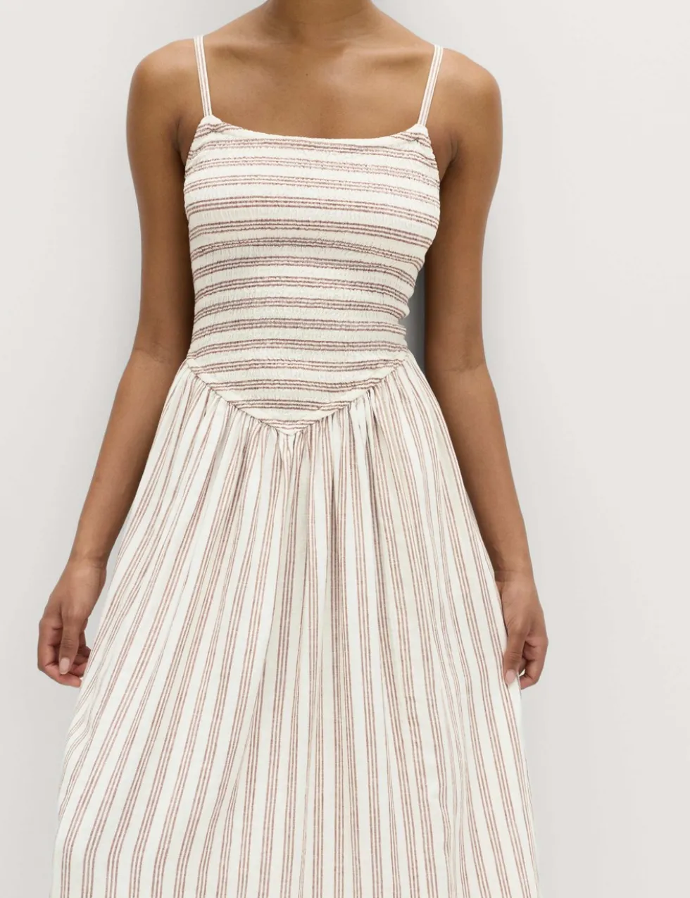 Linen Rich Shirred Maxi Shift Dress