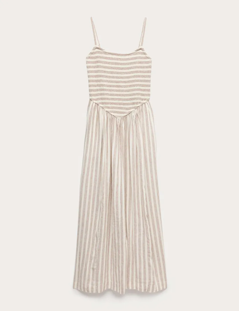 Linen Rich Shirred Maxi Shift Dress