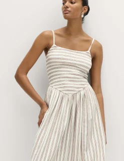 Linen Rich Shirred Maxi Shift Dress