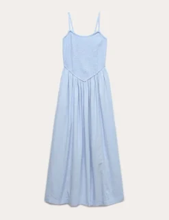 Linen Rich Shirred Midi Dress