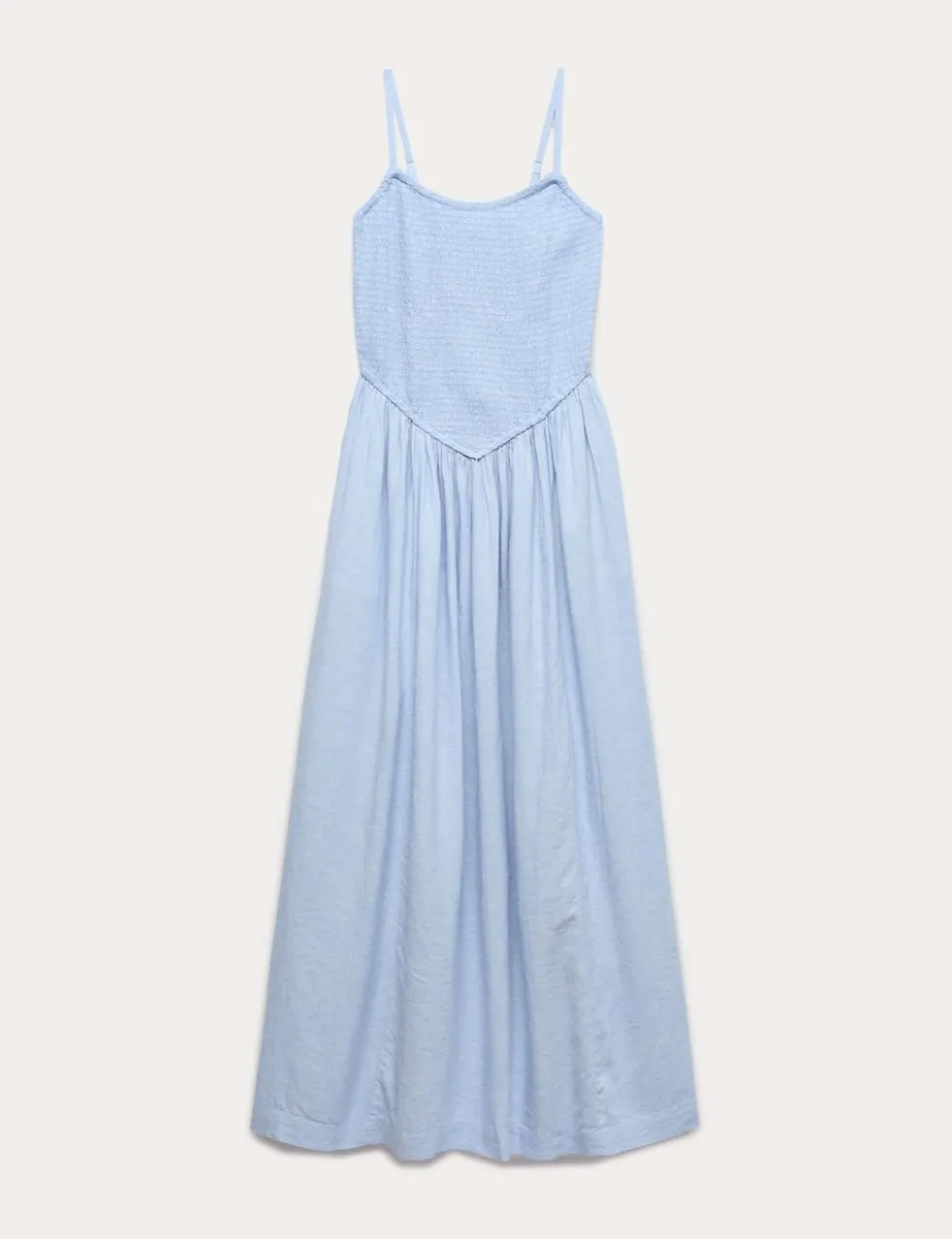 Linen Rich Shirred Midi Dress