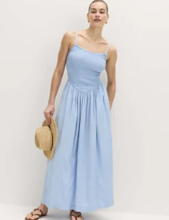 Linen Rich Shirred Midi Dress