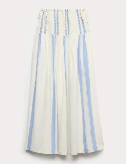 Linen Rich Shirred Tie Detail Maxi Skirt