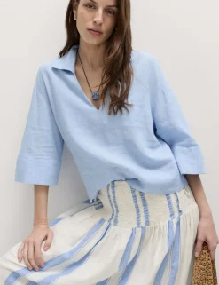 Linen Rich Shirred Tie Detail Maxi Skirt