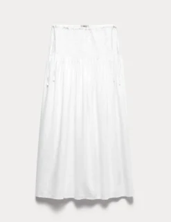 Linen Rich Shirred Tie Detail Maxi Skirt