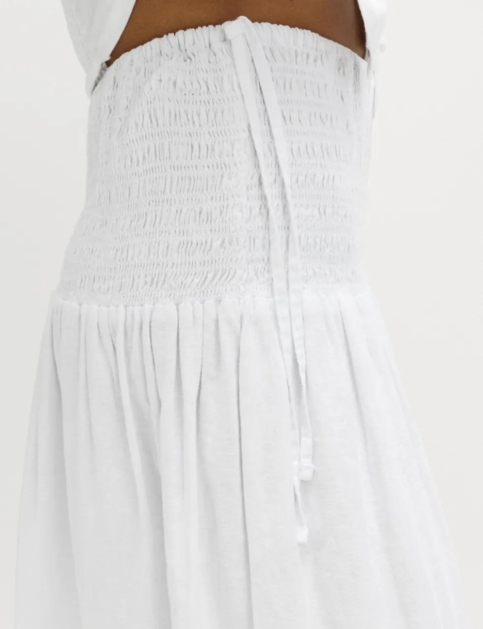Linen Rich Shirred Tie Detail Maxi Skirt