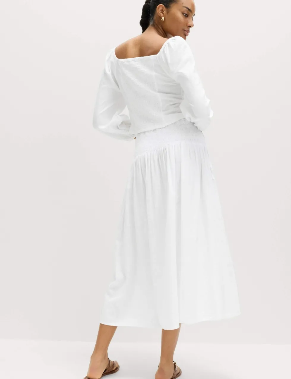 Linen Rich Shirred Tie Detail Maxi Skirt