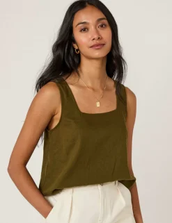 Linen Rich Square Neck Crop Top