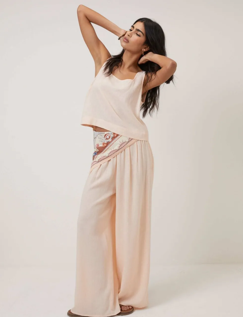 Linen Rich Square Neck Crop Top