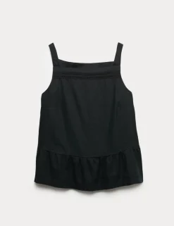 Linen Rich Square Neck Lace Insert Top
