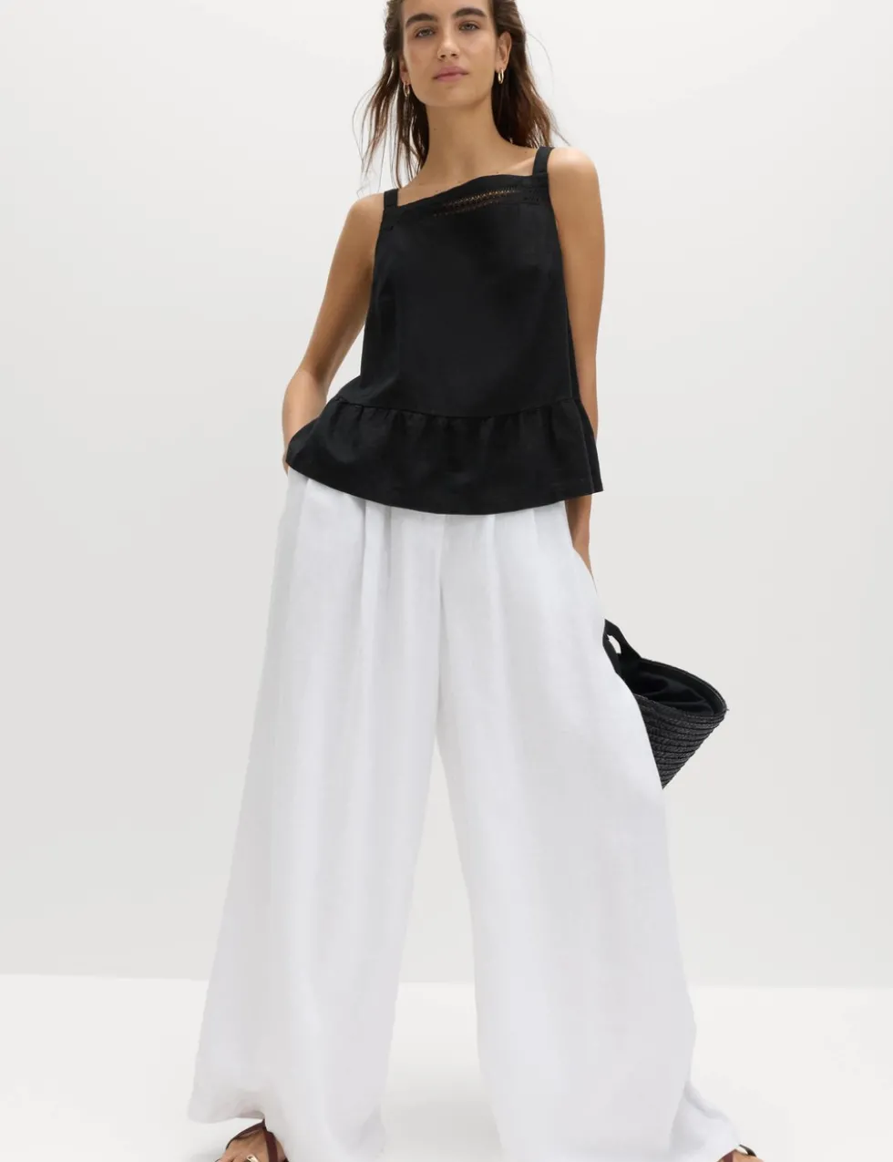 Linen Rich Square Neck Lace Insert Top