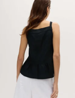 Linen Rich Square Neck Lace Insert Top