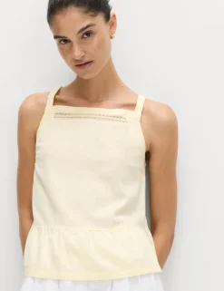 Linen Rich Square Neck Lace Insert Top