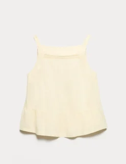 Linen Rich Square Neck Lace Insert Top