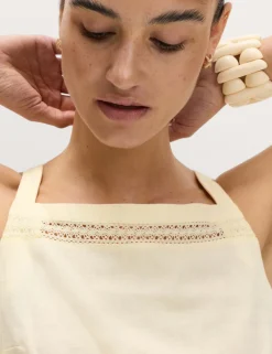 Linen Rich Square Neck Lace Insert Top
