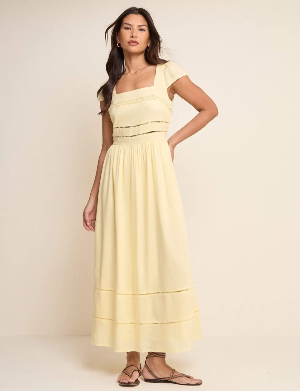 Linen Rich Square Neck Midaxi Skater Dress