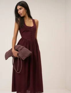 Linen Rich Square Neck Midi Skater Dress