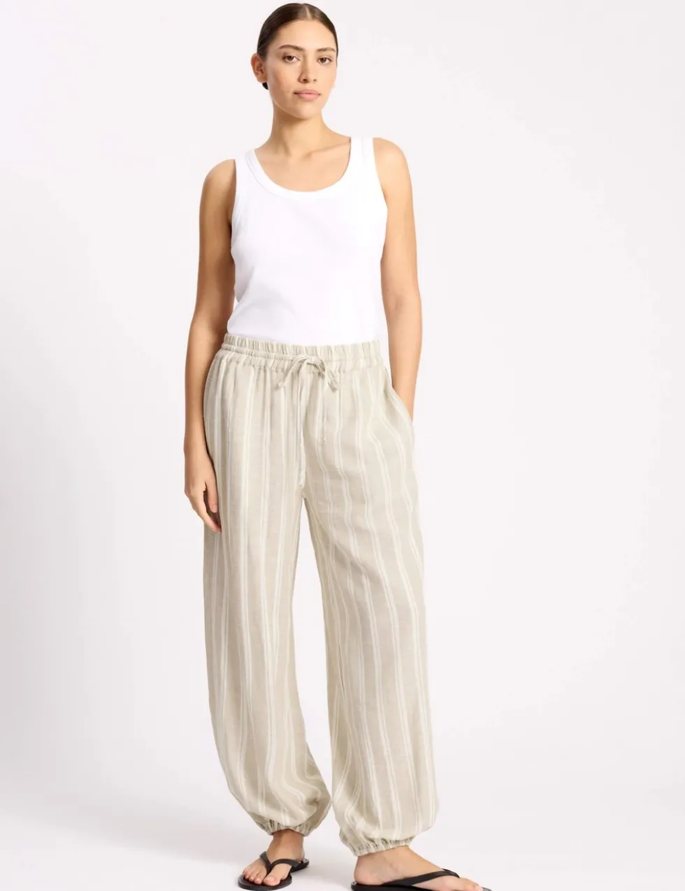 Linen Rich Striped Balloon Trousers
