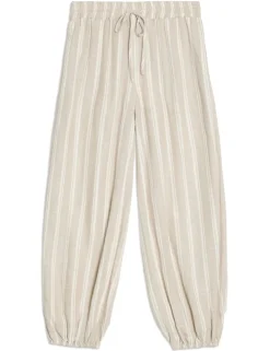 Linen Rich Striped Balloon Trousers