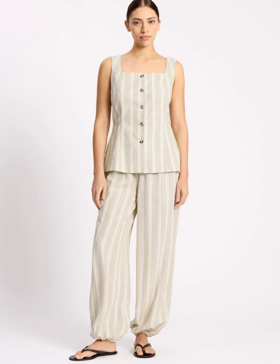 Linen Rich Striped Balloon Trousers