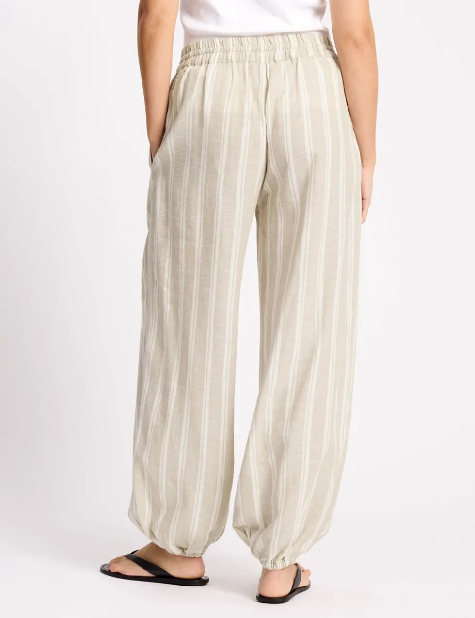 Linen Rich Striped Balloon Trousers